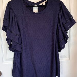 Chic Navy Ruffle Sleeve Blouse
